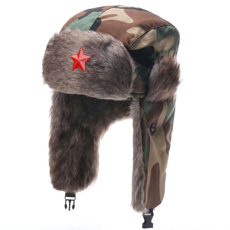 Winter Warm Military-Style Beanie Hat With Ear Flaps Outdoor Windproof Cap Men Women Forest Camo