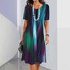 Summer Women's Round Neck Short Sleeve Printed Fashion Loose Midi Dress