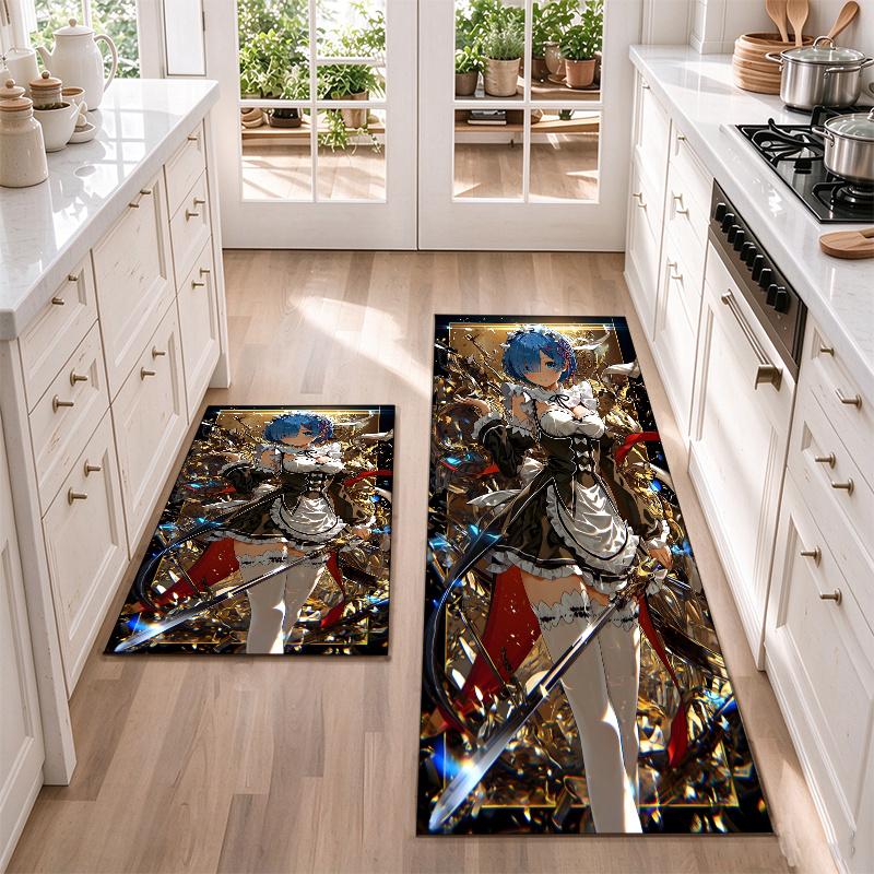 Re Zero Flannel Kitchen Floor Mat – Non-Slip, Absorbent and Easy to Clean Suitable for Kitchens, Entryways Bedroomsand Bathrooms