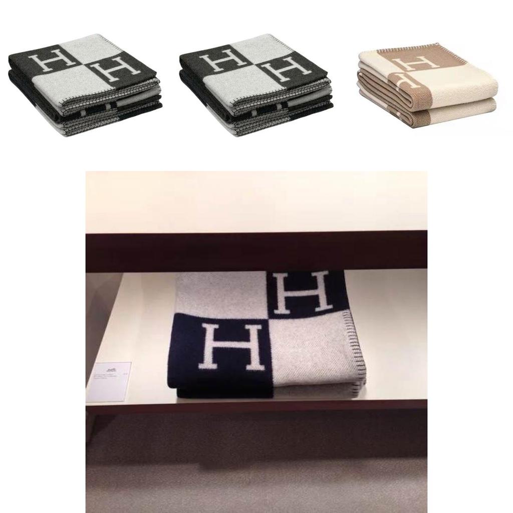 Couverture Luxueuse en Laine Cachemire Épaisse Chaude Motif Géométrique Jeté de Bureau