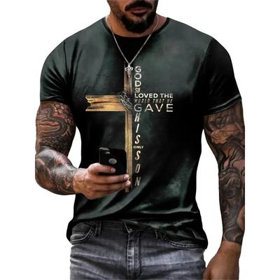 Top Estivo Girocollo Stampa 3D Croce di Gesù Cristo Gotica Moda Casual Manica Corta T-shirt da Uomo