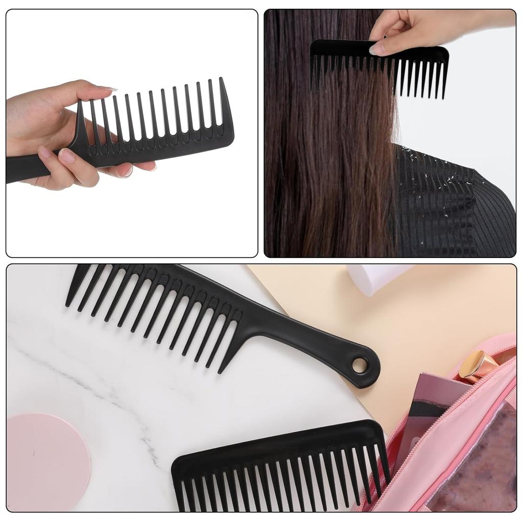 2 Pcs Wide Tooth Hair Detangling Comb, Large Wide Tooth Comb for Curly Hair, Styling Combs for Wet Dry Hairs, Black Care Hairs Combs for Women