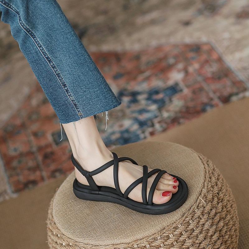 Fashion 2025 New Summer Outerwear Casual Pvc Flat Beach Female Student Korean Style Roman Sandals
