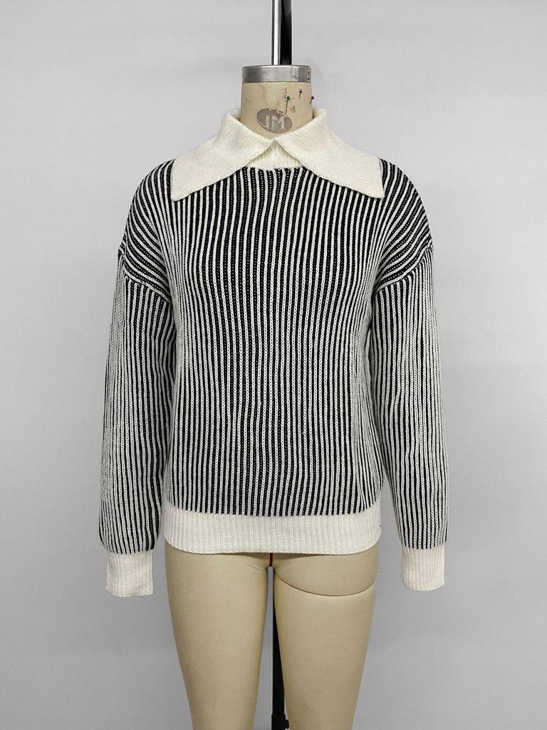 YiYi Women's Casual Color Block Striped High Neck Sweater