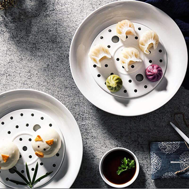 10-inch Round Ceramic Draining Dumpling Plate