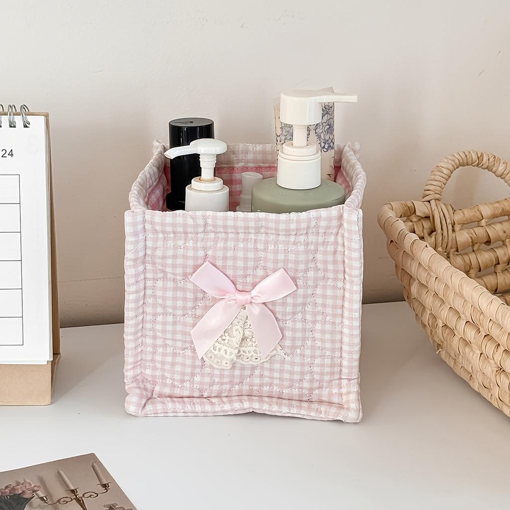 Sweet Cute Square Storage Box Desktop Organizer for Students Girls Breathable Ultra Light Cotton Printed Lace Design