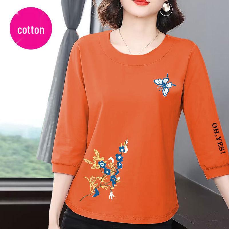 

Високоякісна жіноча бавовняна літня футболка з рукавом 7/8 2025: Корейський стиль, Повсякденний, Вільний, Стрункий, Приховує живіт, Універсальний топ 3XL 140-160 lbs