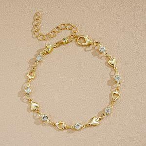 

Elegant Simple Gold Color Rhinestone Tassel Jewelry Set Fashion Heart Zircon Pendant Necklace and Bracelet For Women Daily Wear