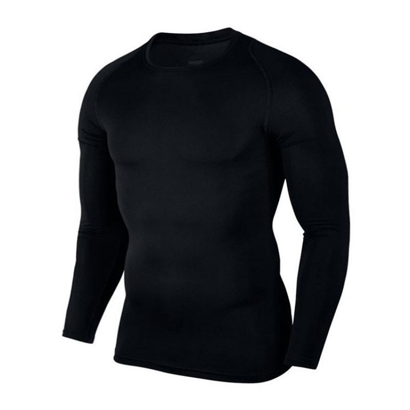 

Fitness long-sleeve tight-fitting round-neck T-shirt for men, quick-dry training wear, muscle boy sports shapewear, stretchy T-shirt M