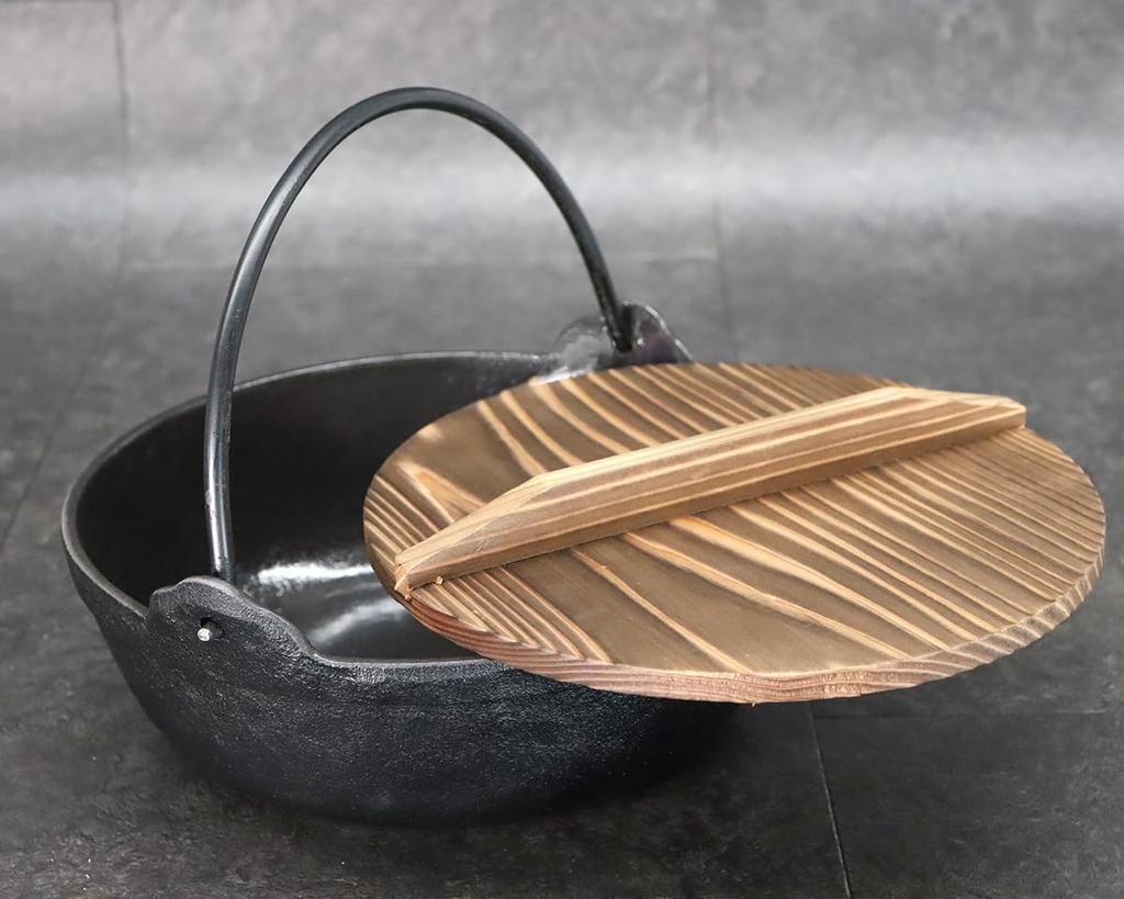 Asahi Irori Black 24cm with Wooden Lid and IH Commercial Use Pot, Enamel, (2L Capacity), (Gas Compatible),