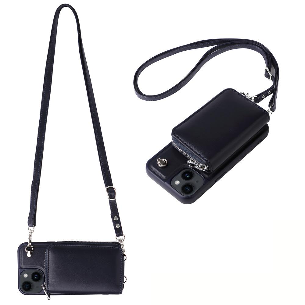 

Crossbody Zipper Cards Solt Wallet Leather Book Case For iPhone 16 Pro Max 15 Plus 14 13 12 11 Long Lanyard Bag Detachable Cover iPhone 15 Pro Max темно-синього кольору
