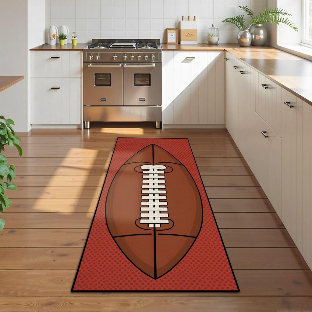 Ball Sports Theme Hallway Runner Rug Baseball Rugby Football Print Non Slip Mat for Boy's Room Living Room Kitchen Bedroom