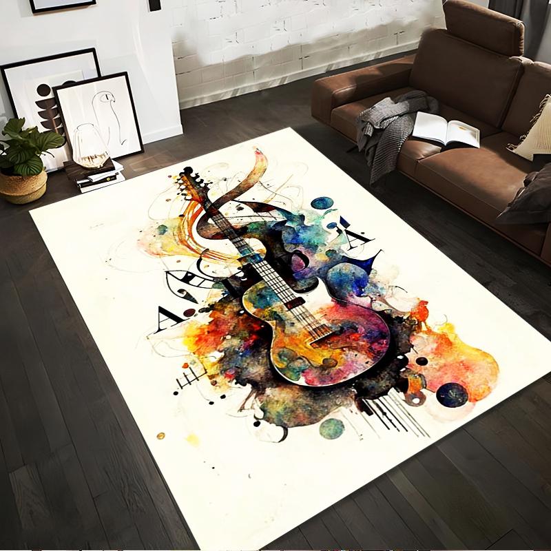 

Colorful Artistic Guitar Watercolor Pattern Abstract Music Carpet Design Suitable for use as an anti-slip for living room bedroom sofas 40x60cm( 15x23in )
