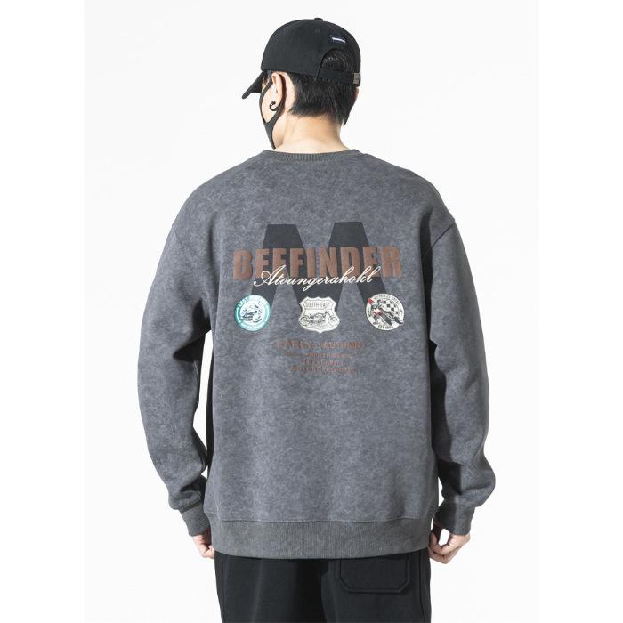 350G Heavy Sweater Men'S Loose Large Size Fat American Trendy Brand Printed Bottoming Shirt Versatile Crew Neck Jacket
