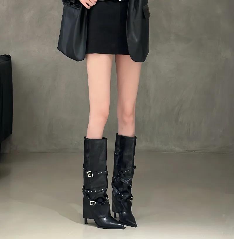 Retro Pointed Thin Heel Western Cowboy Boots for Women's Autumn and Winter New Fashion High Heels Pants Boots