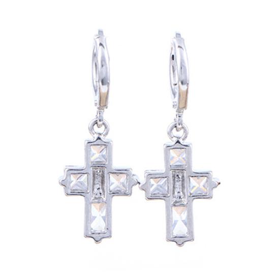 Women's Luxury Cubic Zirconia Dangle Drop Cross Hoop Earrings Banquet Jewelry