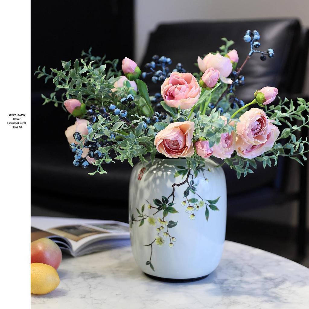 Round Chinese Ceramic Vase: Floral Art for Living Room & Hallway Decor, Ideal for Hydroponics & Silk Flowers