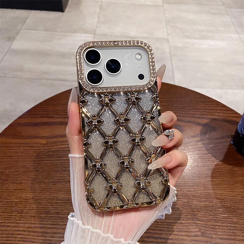 Luxury Glitter Diamond Gold Electroplated Case for IPhone 16 17 Air 12 13 14 15 Pro Max Camera Protection Cases Cover
