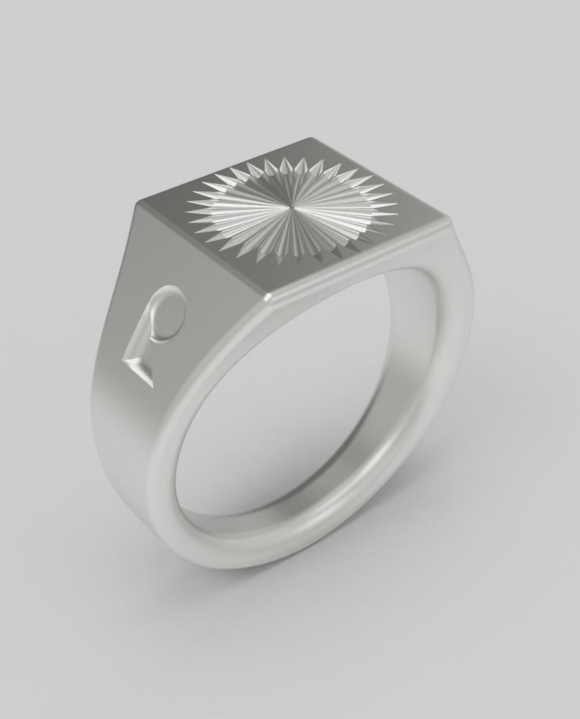 Reneobjet Sig Radial Engravd Square Ring [925 Sterling Silver] Signet Ring