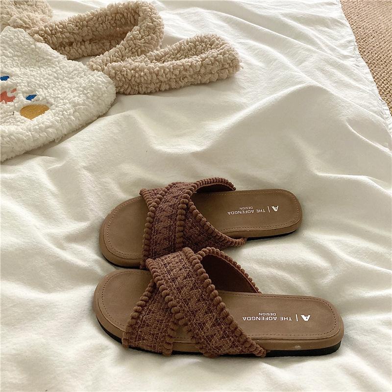 

Coconut Grove Walk~! Holiday style lazy woven slippers summer wear breathable beach word cool slippers tide 40 коричневый
