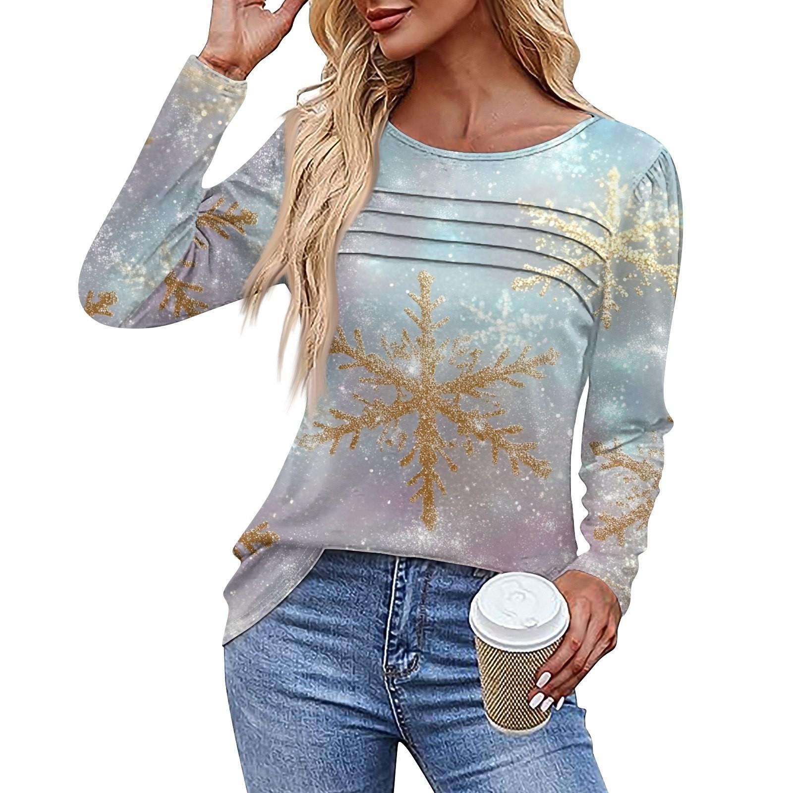 

Женская повседневная модная футболка с круглым вырезом и длинными складками на Рождество XXL