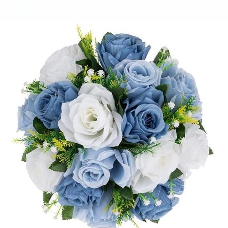 1Pc Outdoor Roman Column Flower Arrangement Pathway Flower Ornaments 15 Rose Green Plants Simulated Flowers, Used for Outdoor Ceremony Decoration