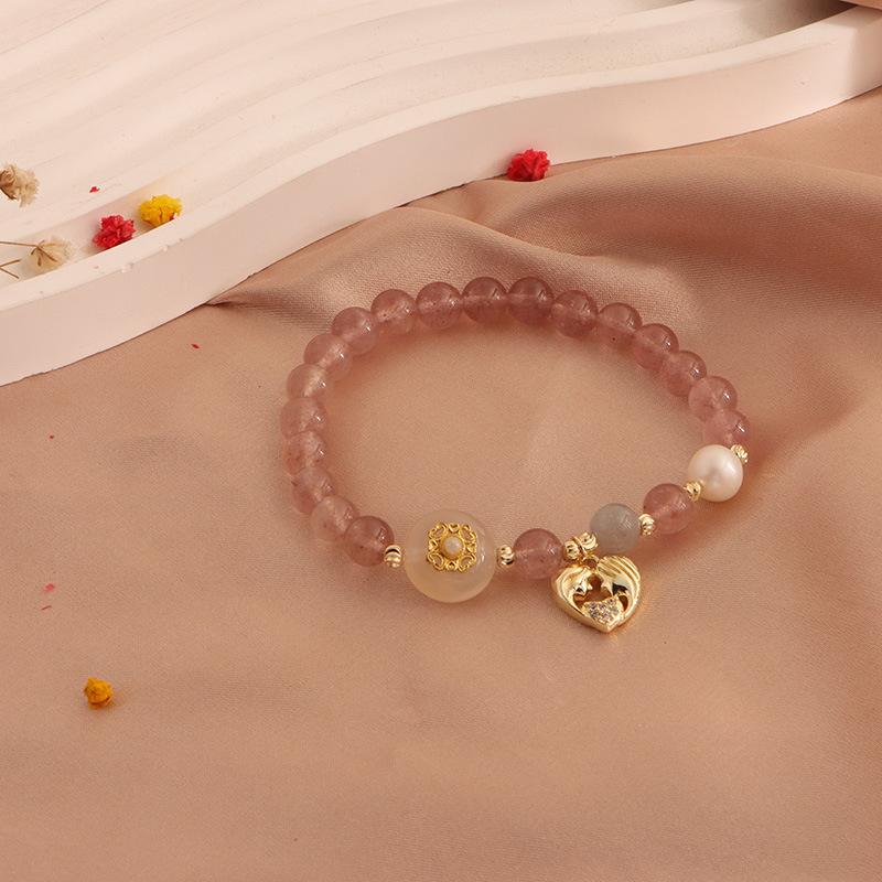 Natural Strawberry Crystal Bracelet, Peach Blossom Bracelet, Moonstone Cat's Claw Crystal Pixiu Natural Freshwater Pearl Bracelet.
