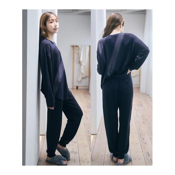 [Emefeel] Fluffy Waffle with Belly Band, Room Wear, Women's Sweatshirt, Pajamas (Top and Bottom Set/Long Sleeve), Warming, Cold Protection, Loose,