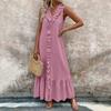 European and American Women's Clothing New Explosive V-neck Sleeveless Ruffle Edge Cotton and Linen Pendulum, Dress