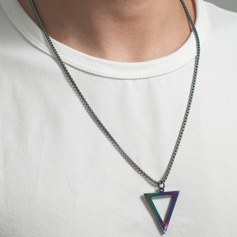 HNSP Collana Potenza con Pendente Triangolo Invertito in Acciaio Inossidabile per Uomo Accessori Freschi Semplici