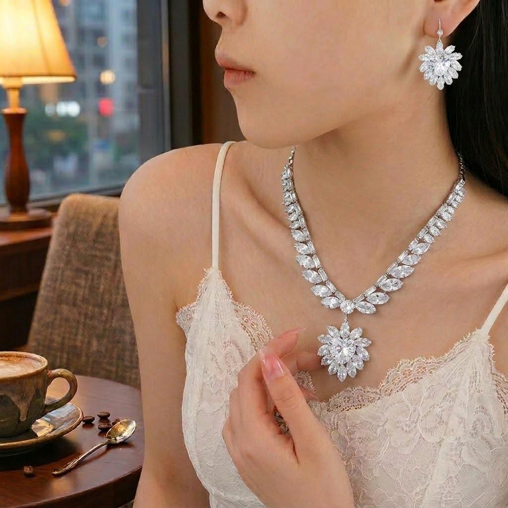 Colorful Butterfly Zircon Earrings and Necklace Set: Fashion Trend Jewelry with Flowing Design and Fresh Temperament Collarbone Chain.