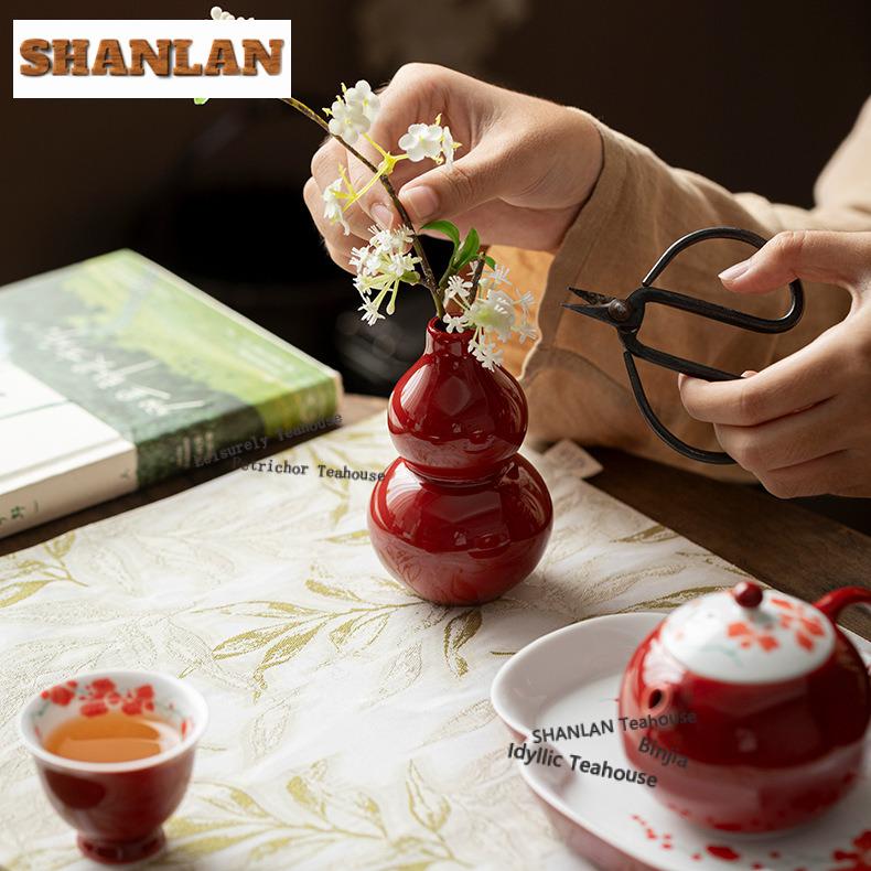 Red Ceramic Gourd Vase Vase Ancient Home Decorations Plant Pot Household Flowerpot Chinese Tea Set Equipment Ornaments Gifts