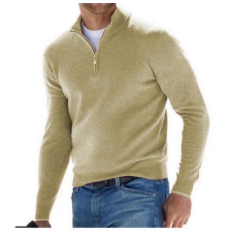 Half Zip Stand Collar Knit Sweater Men Solid Heather Long Sleeve Soft Warm Casual Pullover Top