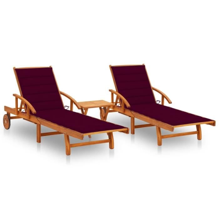 VidaXL Sun Loungers 2 Pcs with Table and Cushions Solid Acacia