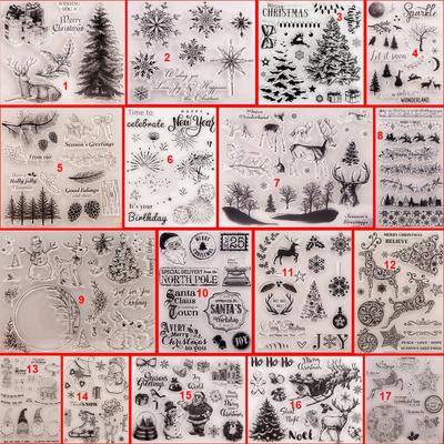Merry Christmas Transparent Silicone Clear Stamps for Seal DIY Scrapbooking Photo Album Decor Santa Claus Snowman Deer Tree