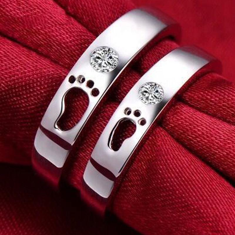 Footprints of Love: Cartoon Zircon Open Couple Rings for Men and Women