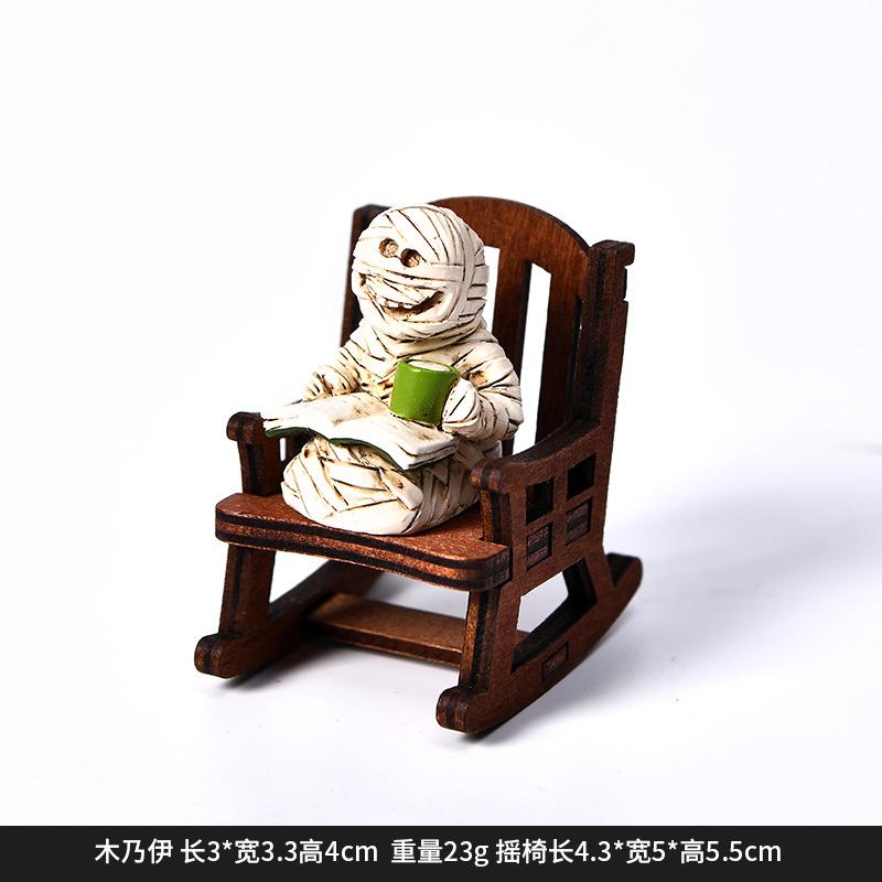Halloween witch ghost rocking chair cute handmade ornament desktop ghost man in black car resin ornament