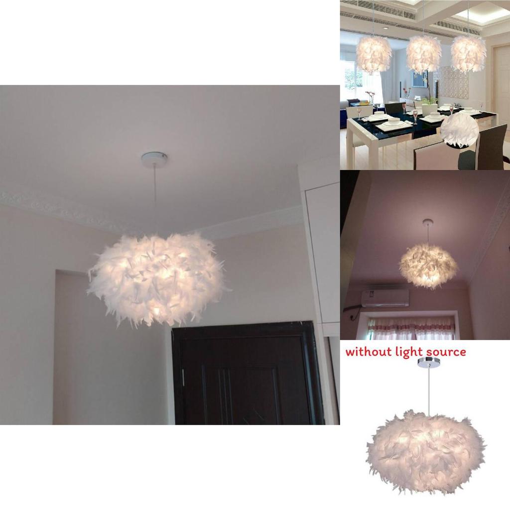 Iron Chandelier With Feather Shade And Led Lighting For Home Living Spaces