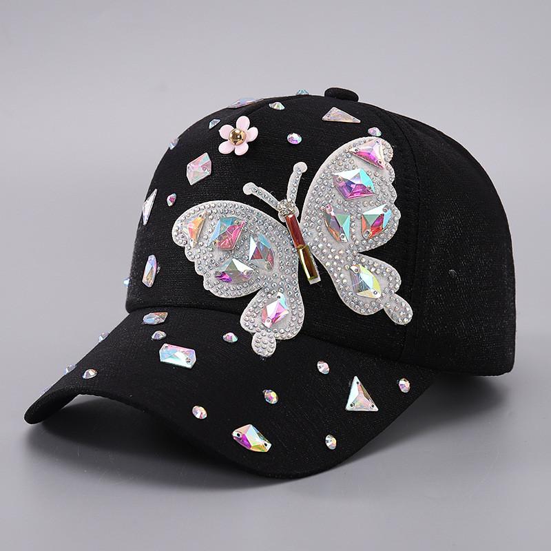 Butterfly Glitter Baseball Cap With Adjustable Strap For Fashionable Women 2024