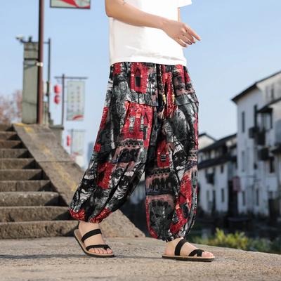 Chinese Style Men Thai Elephant Beach Pants 2026 Spring Summer Men Retro Cotton Trousers Harlan Straight Leg Mid Waist Pants