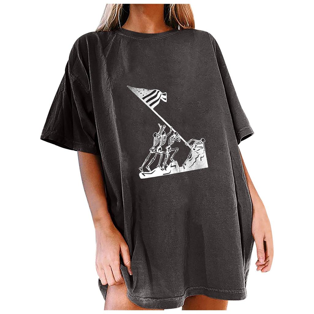 Women's Vintage Drop Sleeves Printed Pattern Casual Short Sleeve Tops Blouse