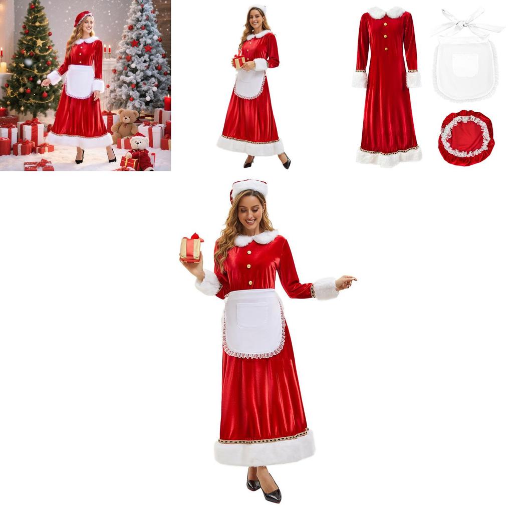 Christmas Santa Costume Dress For Adults With Polyester Fabric For Holiday Parties