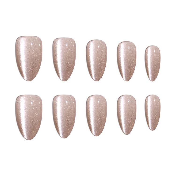Light Brown Oval Cat Eye Press-On Nails - Medium Length, Luxury Solid Color
