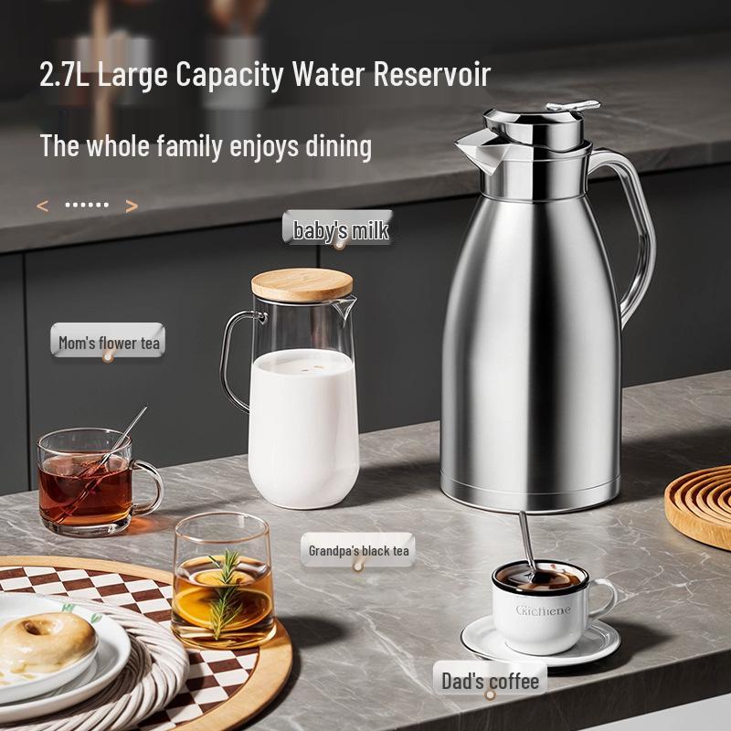 Large Capacity Stainless Steel Thermos Pot - Long-Lasting Hot Water and Boiling Bottle for Home or Restaurant Use.