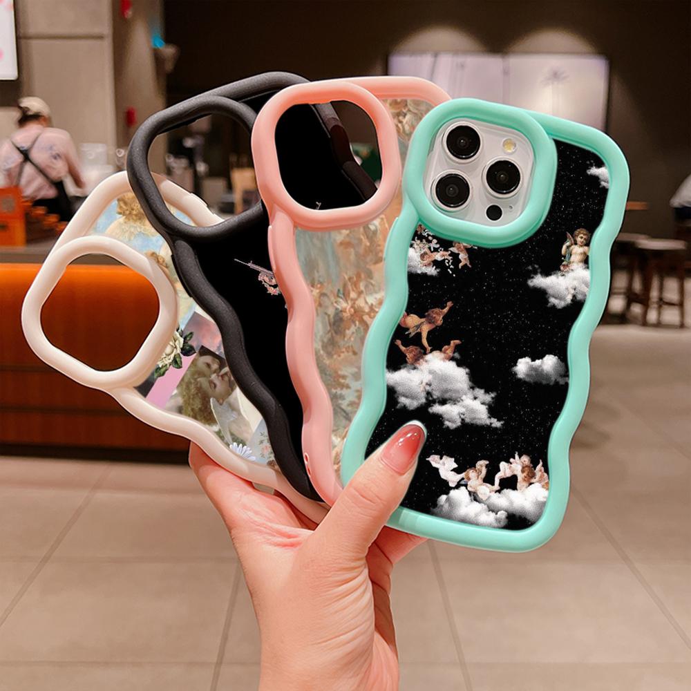 Macaron Soft TPU Phone Case for iPhone 11 12 13 14 15 Pro Max SE X Xs Max XR 6 6s 7 8 14 15 Plus Tecno Camon 19 Realme C35 Cover Ae51 Angel art design
