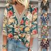 Women's Blouse Casual Loose 3/4 Sleeve Lace Trims Print V Neck Print Tops T-shirts