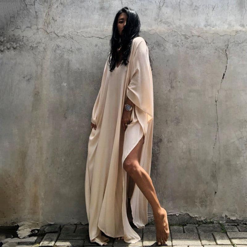 Cotton Solid Color Blouse Seaside Vacation Dress Loose Blouse Bikini Swimsuit Long Skirt Outside Women