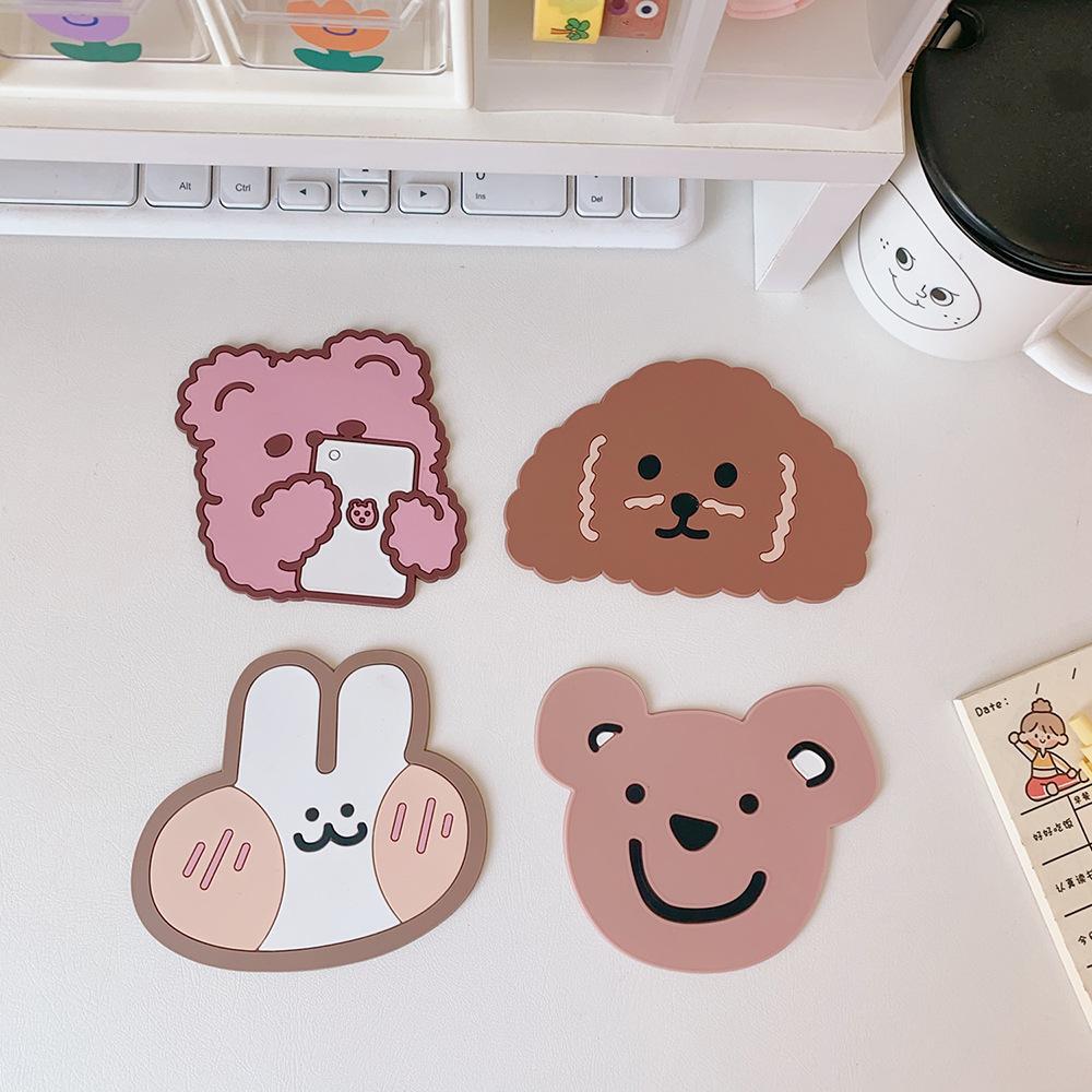 1 mantel individual de silicona con dibujos animados para mesa de comedor, posavasos, accesorios de cocina, tapete para taza, bar, tazas, almohadillas para bebidas con dibujos de animales.