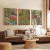 Botanical Wall Art Set of 3 Vintage Protea Floral Prints Green and Pink Nature Art for Living Room or Bedroom Decor Gift Poster