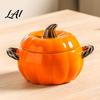 Handled Soup Bowl with Lid Pumpkin And Double Handle Microwave Safe Decorative Practical Kitchen Gift for Home Ceramic Bowl Heat Resistant Pot Stews